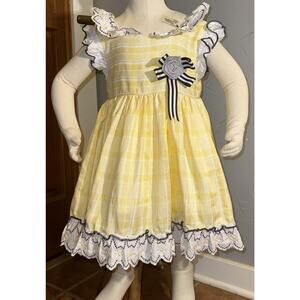 Pettigirl Size 5 Yellow White Navy Sundress